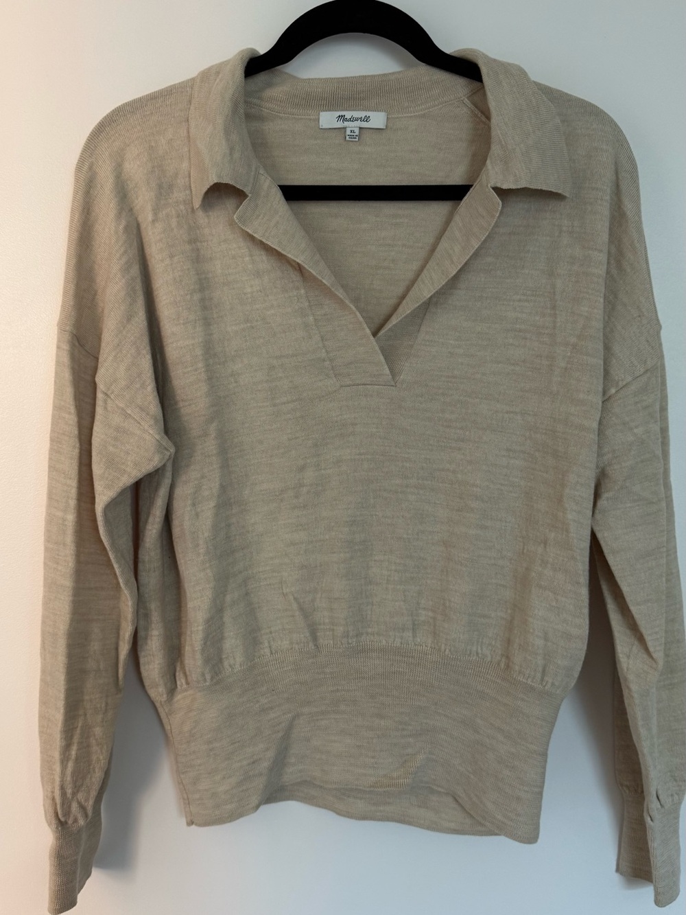 Madewell Cream Collared V-Neck Pullover Sweater